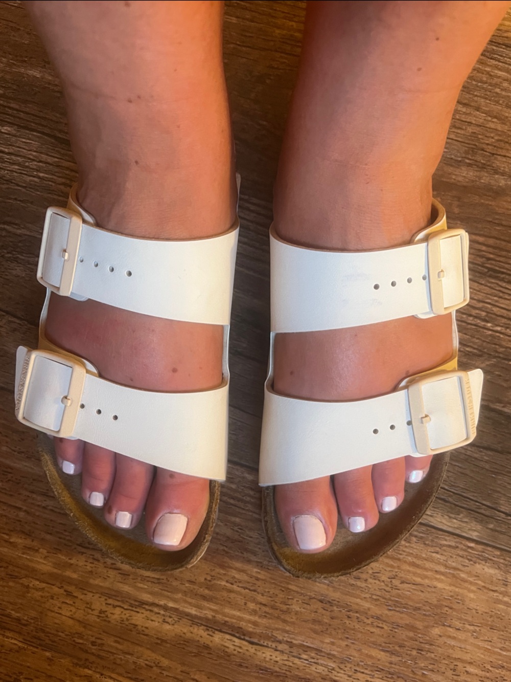 Birkenstock White Double-Strap Arizona Slide Sandals